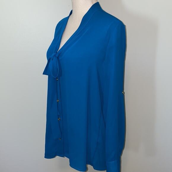 New York & Company Blue Blouse with Tie Size Medium - Picture 2 of 6
